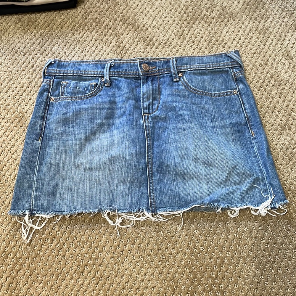 Denim Mini Skirt with Frayed Hem